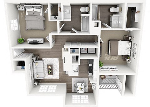 Floor plan for 2 beds, 2 baths, 1021 sqft